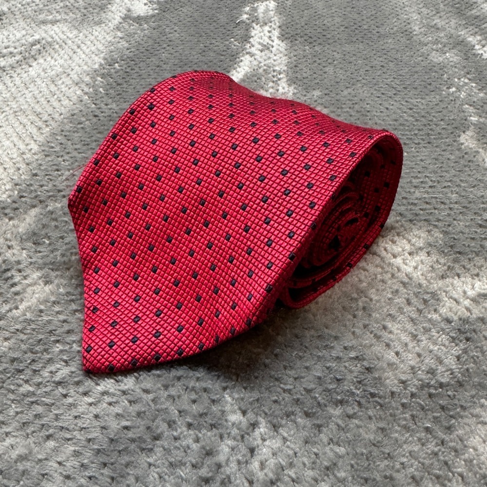 Nordstrom Mens Silk Tie Red Navy Blue Geometric Square Pattern‎ Made in Italy